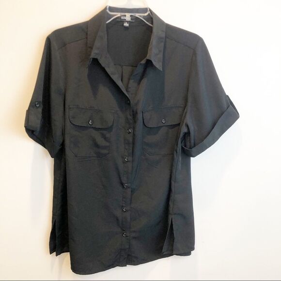 Elementz Woman Black Button Front Camp Shirt Blouse 1X - Picture 1 of 4